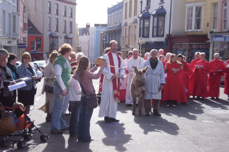 The Donkey leading the Palm Sunday procession around Tenby town in a previous year