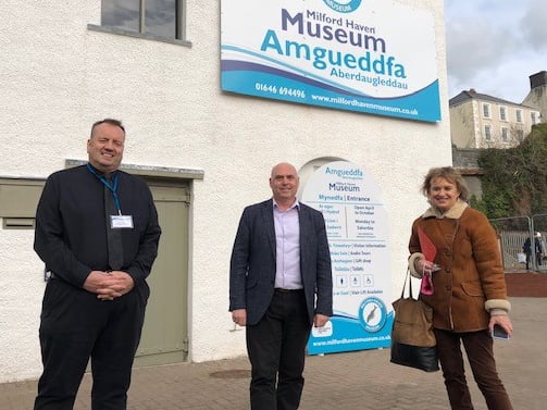 Paul is pictured with Colin Sharp and Sue Davies of Milford Haven Museum.