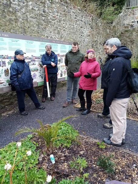Pembroke Town Walls Trust talking with Cadw about Heritage Partnership Agreements in the walled garden behind the Tabernacle church.