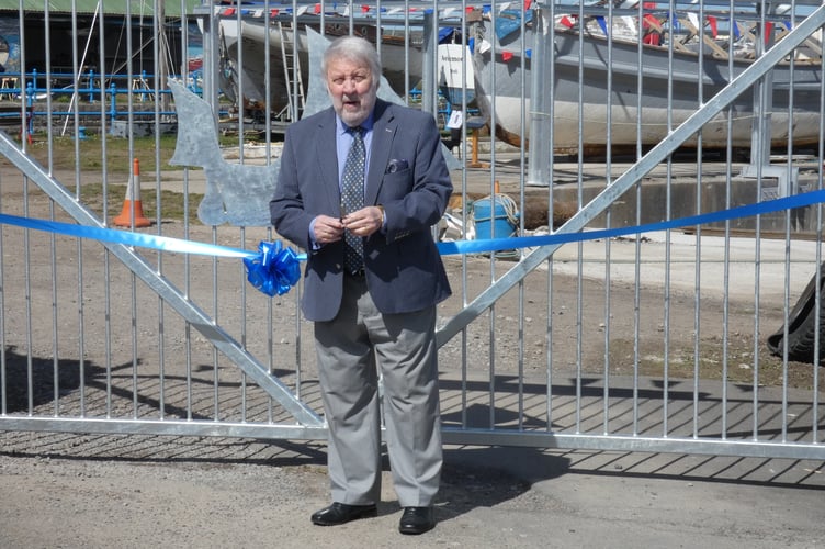 Roy Noble about to cut the ribbon at Hancock’s Yard Maritime Museum, Pembroke Dock