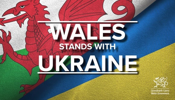Wales and Ukraine flags