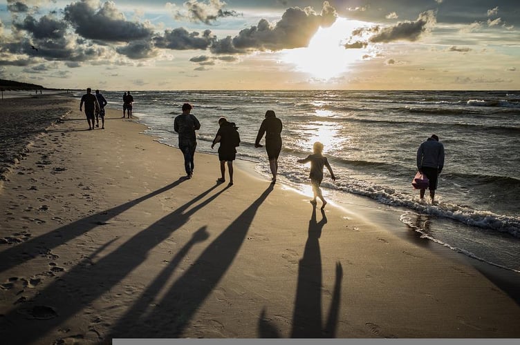 family on beach