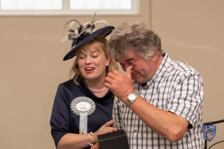 Vincent Goffin being presented the Pembrokeshire Agricultural Society Long Service Award in 2019