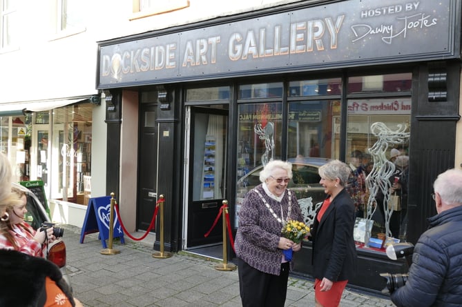 The Mayor and Gallery owner Dawny Tootes outside the newly opened Dockside Gallery in Pembroke Dock