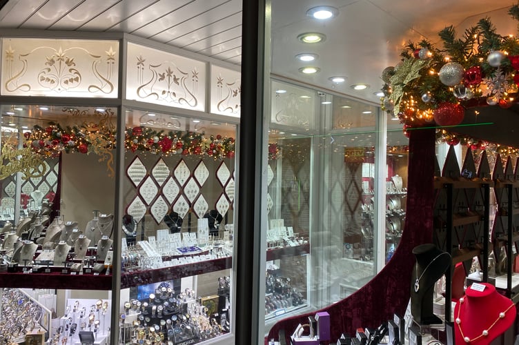 Jeweller's window Christmas displays at Pembroke Dock