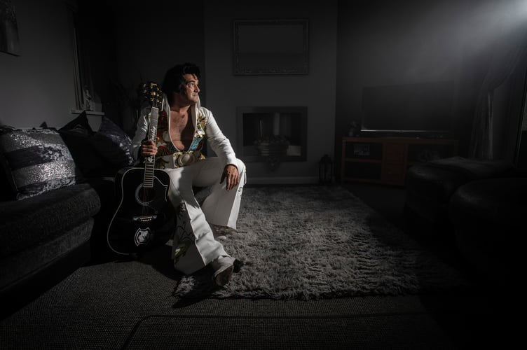 Portraits of multi award-winning Elvis tribute artist, Darren 'Graceland' Jones, 50, from Pontypool, taken at his home ahead The Porthcawl Elvis Festival, where he, along with thousands of Elvis tribute acts from across the globe, will be participating in the three day event.
Photographer: Joann Randles
PORTRAIT 021