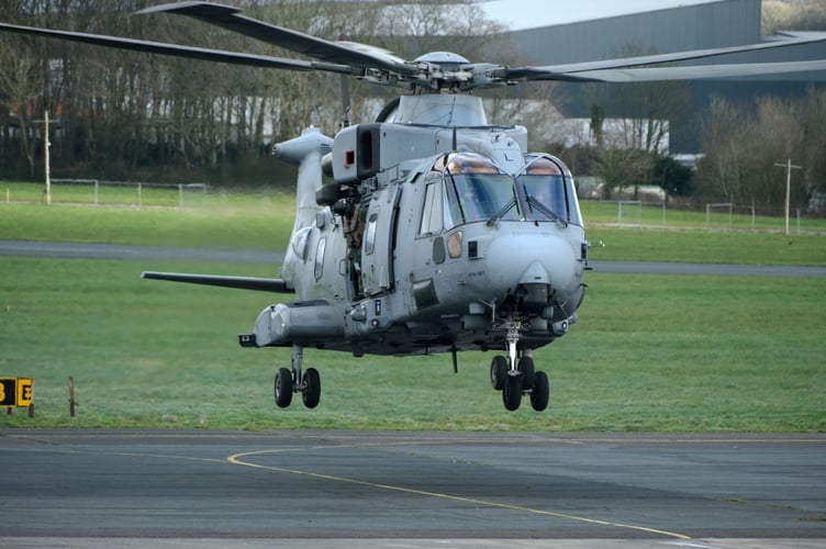 The Royal Navy Merlin Mk 4 helicopter at Haverfordwest Airport.