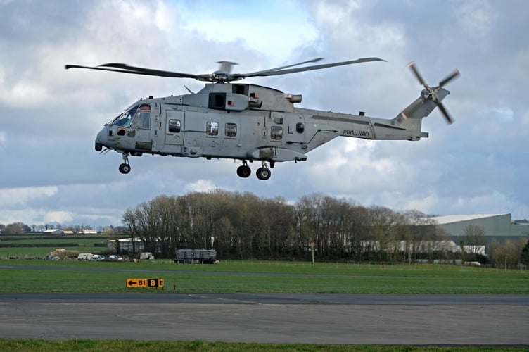 The Royal Navy Merlin Mk 4 helicopter at Haverfordwest Airport.