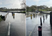 Bridge flooded at Carew