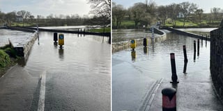 Bridge flooded at Carew