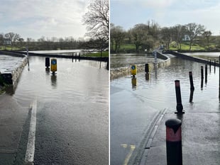 Bridge flooded at Carew