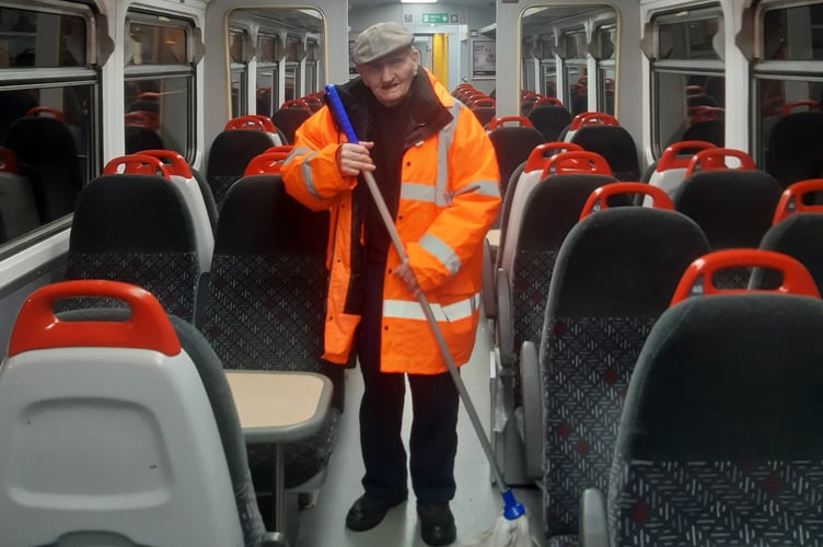 Gwyn Thomas cleaning trains at 80