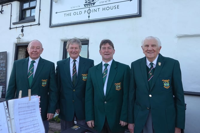 Pembroke and District Male Voice Choir’s newest recruits, Gareth Lewis and Geraint Morgan, flanked by Chairman John Hillier (left) and Senior Chorister, 93-year-old Frank Harries. 