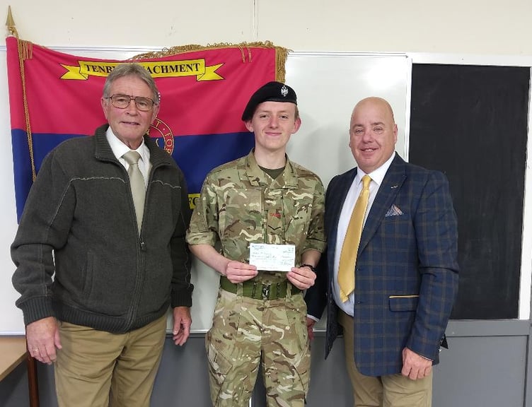 Tenby Lodge Charity Steward Steve Thurgood, Lance Corporal Matthew Hughes and Tenby Lodge Master David Marshall.