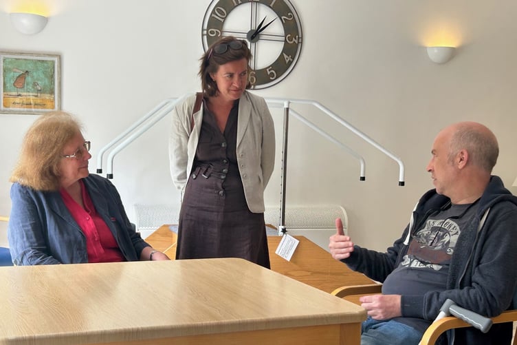Martello House patient Paul meets Health and Social Services Minister Eluned Morgan and Deputy Minister for Social Care Julie Morgan.