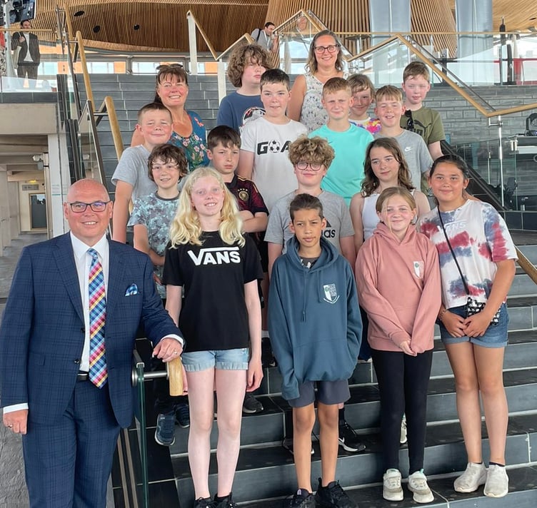 Paul Davies MS with the pupils from Roch Community School