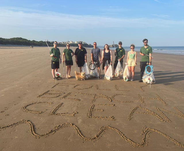 Folly Farm team cleans up Tenby South Beach for World Refill Day