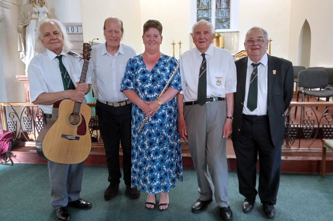 Pictured following the concert at St Mary’s Catholic Church, Pembroke Dock, are, left to right: Peter Halifax, John Power, Alyson Griffiths, Frank Harries and Choir President Clive Collins.