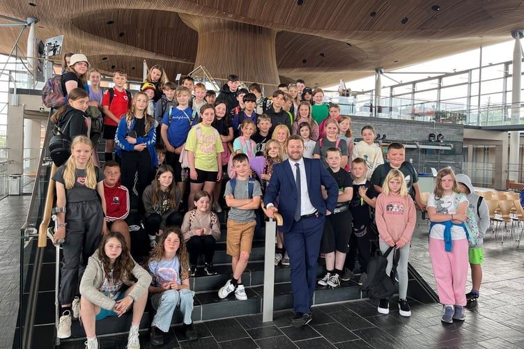 Golden Grove School Pembroke pupils pictured with Samuel Kurtz MS at the Senedd