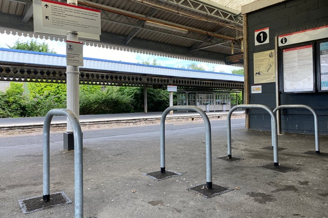 New signage and bicycle rails at Tenby Railway Station