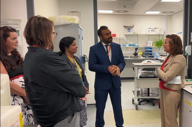 Health Minister meeting clinicians at Ysbyty Glan Clwyd [Right to left -Eluned Morgan, Health Minister, immediate left is Dr Muhammad Aslam and next to him Dr Anu Gunavardhan]