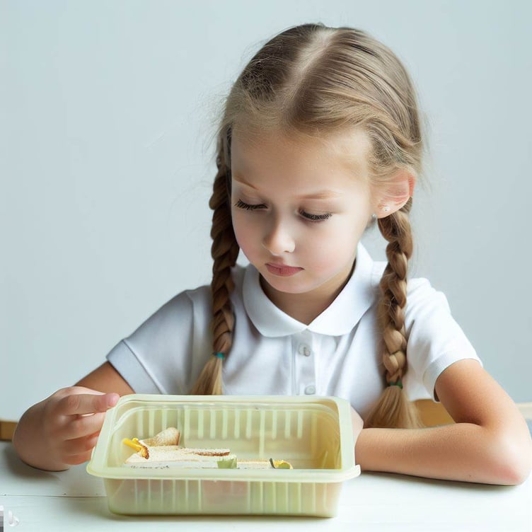 Child looking into nearly empty lunchbox
