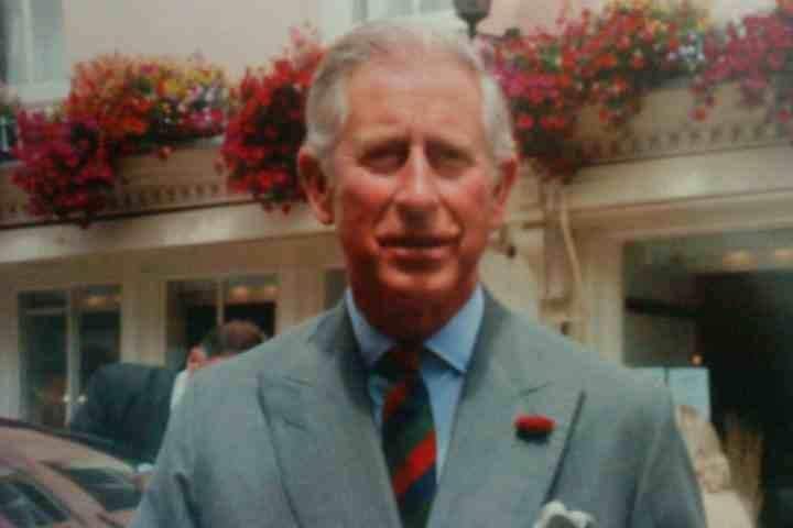 His Majesty King Charles III - then the Prince of Wales - pictured in Tenby’s Tudor Square.