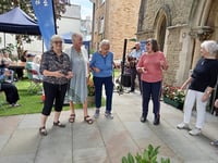 Dancing at Tenby St Johns Church Teddy Bears Picnic afternoon tea