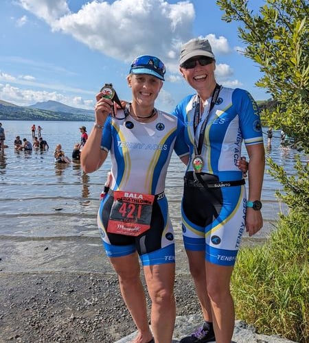 Claire & Helen with their Bala Duathlon Medals