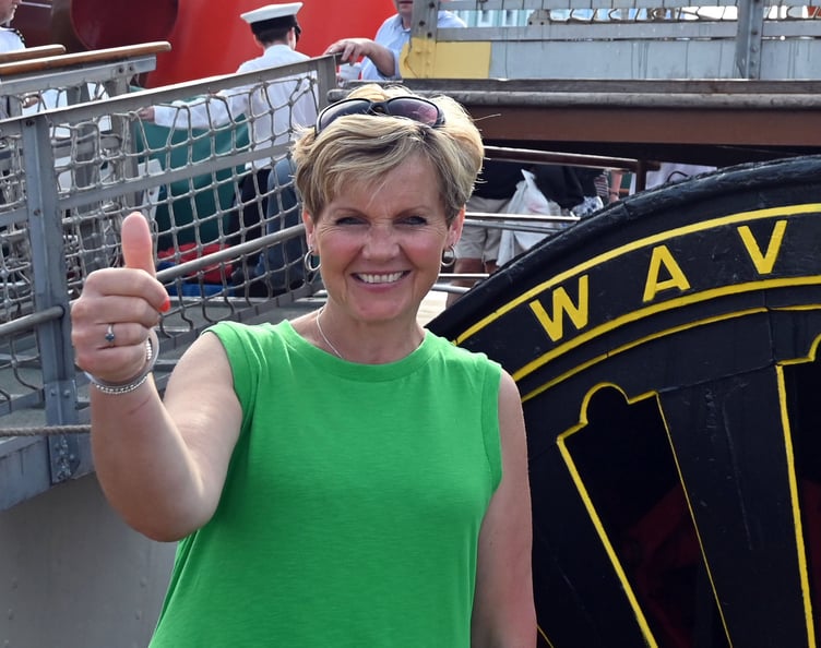 County Councillor Sam Skyrme-Blackhall pictured in June when the Waverley paddle steamer visited Tenby.