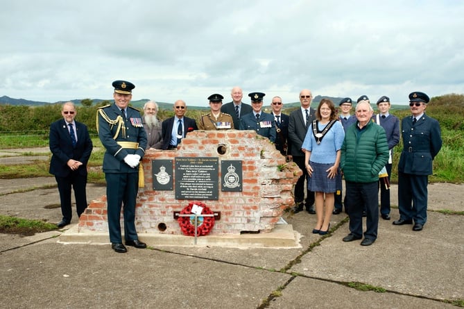 Air Commodore Adrian Williams and the Mayor of St Davids, Councillor Emma Evans, with organisers and guests at the newly unveiled memorial.