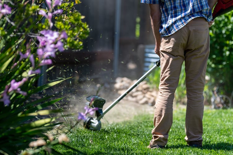 mowing lawn