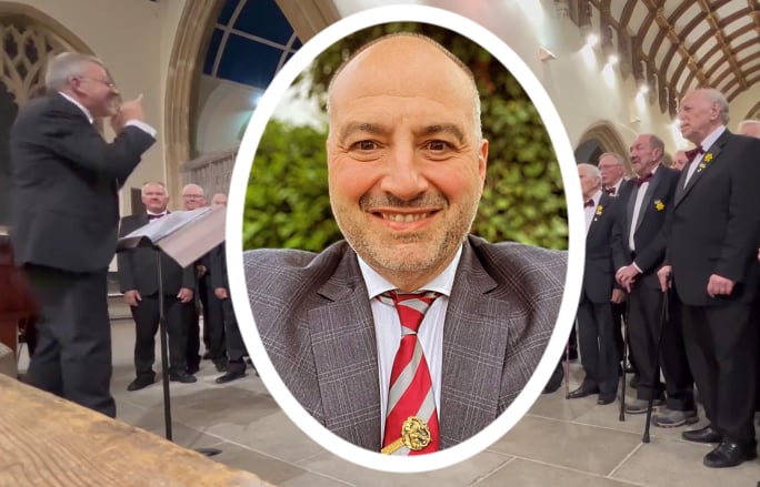 Tenby Male Choir with Wynne Evans (inset)