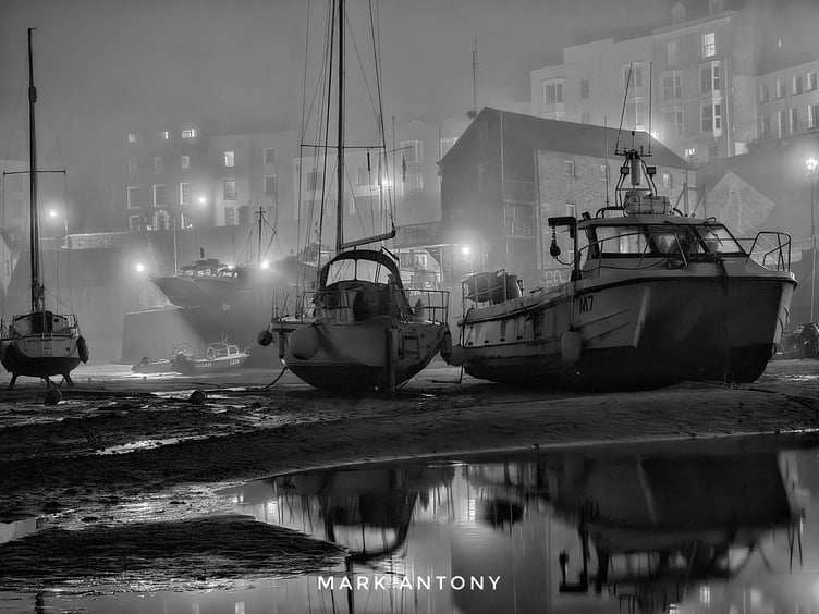 Tenby Harbour, still in the mist