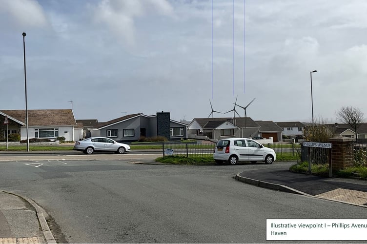 Visual illustration of what the proposed Dragon LNG site turbines are expected to look like: Phillips Avenue, Milford Haven