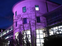 Haverfordwest's County Hall illuminated for Holocaust Memorial Day