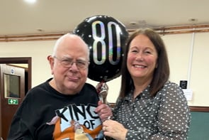 Grand Master Mike Baker celebrating his 80th birthday with club owner Irene Delahunty