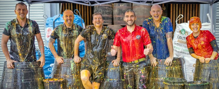 The Gunge Crew of 2022 who will be back this year to raise funds, with additional guest gungees! Pictured from left to right are Tony Pennock, Iwan Thomas, Jon Howcroft, Tom Dyer, Martin Jones, and Louise Clements.