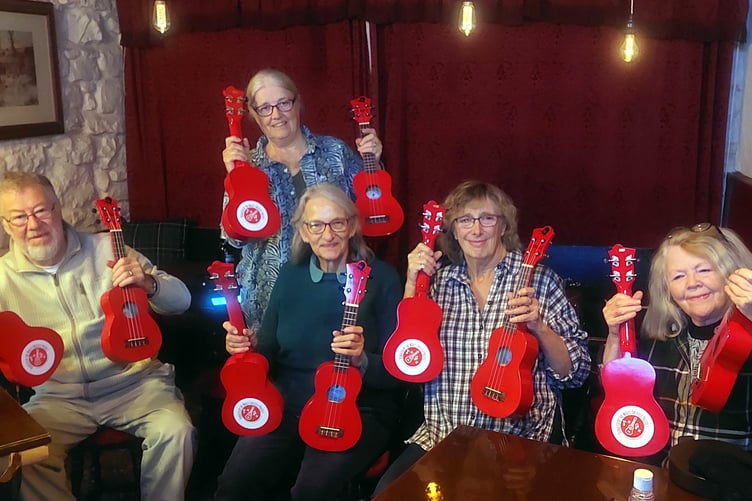Ten ukuleles presented to Pembrokeshire by Wales Ukulele Project, following the Pembroke Castle Ukulele Day. Find out more at Pembroke Soup on November 18, 1-2.30pm.