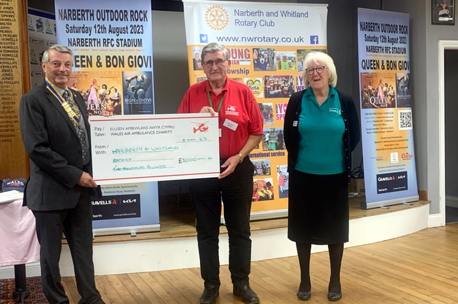 Rhys Watkins receives the donation on behalf of Wales Air Ambulance