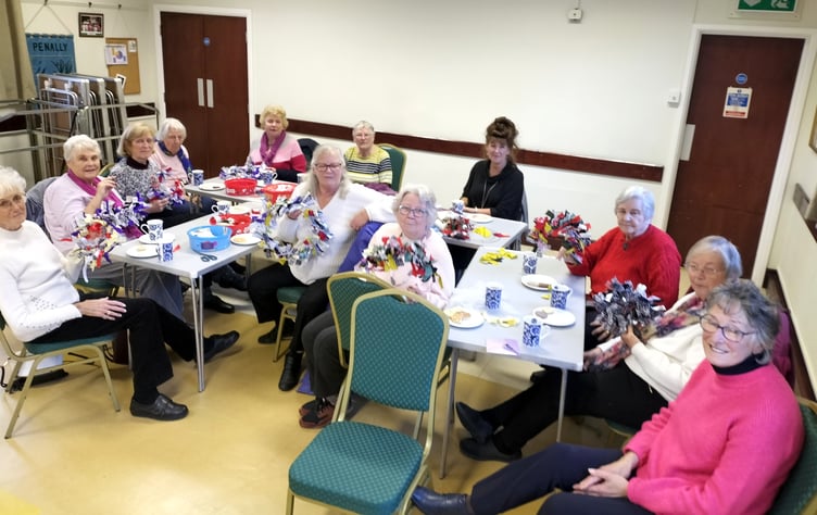 Penally WI making rag wreaths