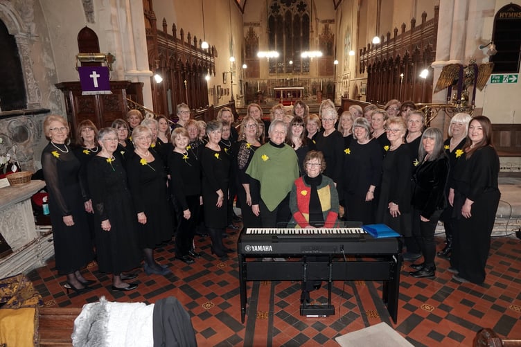 Serendipity Ladies’ Choir from Narberth pictured with musical director Juliet Rossiter.