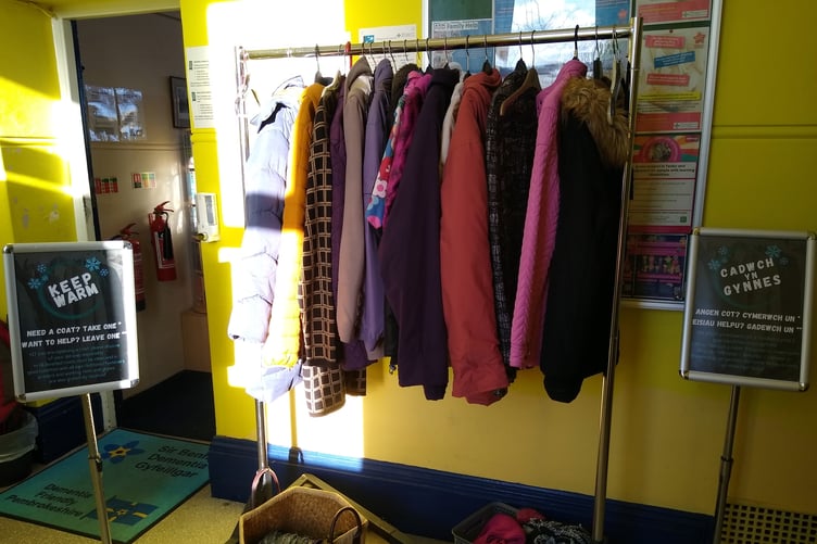 Warm coat rack at the library