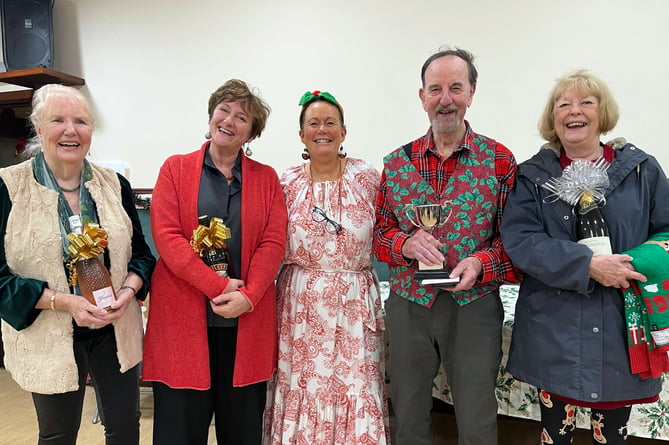 With Pembroke Bridge Club owner Irene Delahunty are Christmas winners Pam Evans, Helen Morgan, John Seal and Liz Richardson.