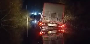 WATCH: lorry gets stuck in ditch trying to get around Tenby floods