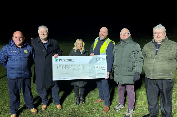 Persimmon Homes West Wales cheque to Pembrey AFC