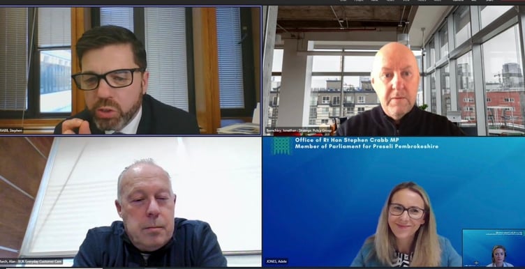 Stephen Crabb MP pictured in the online meeting with Barclays Bank senior management about the closure of Haverfordwest bank branch