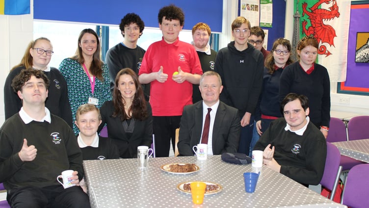 Jeremy Miles at Portfield school, Haverfordwest