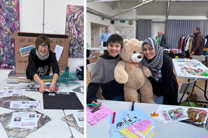Palestine Fundraiser at Haverhub - Anna leading the kite making and the winner of Name the Teddy Bear.