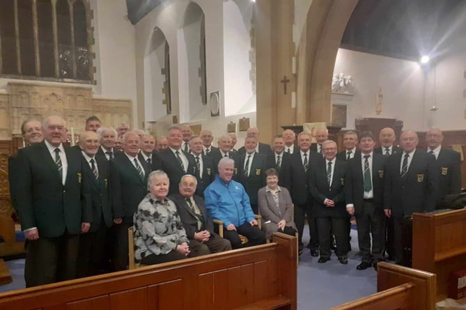 Following the RNLI concert at St Mary’s Church, Pembroke, Stephen Thornton, of Valero Refinery, sponsor of Pembroke Male Choir’s smart new attire, joined the choir for a group photograph. With Mr Thornton are Musical Director Juliet Rossiter, President Clive Collins and Accompanist Carole Rees.